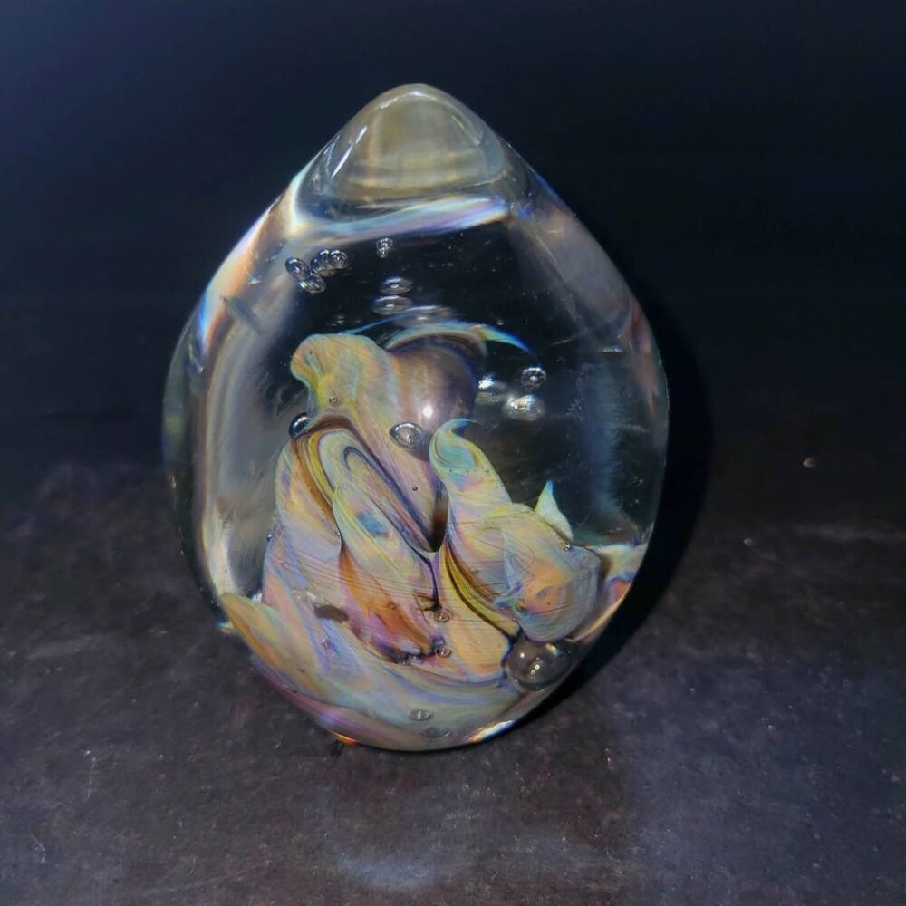 Vintage Signed Hand-Blown Art Studio Glass Paperweight 1990's